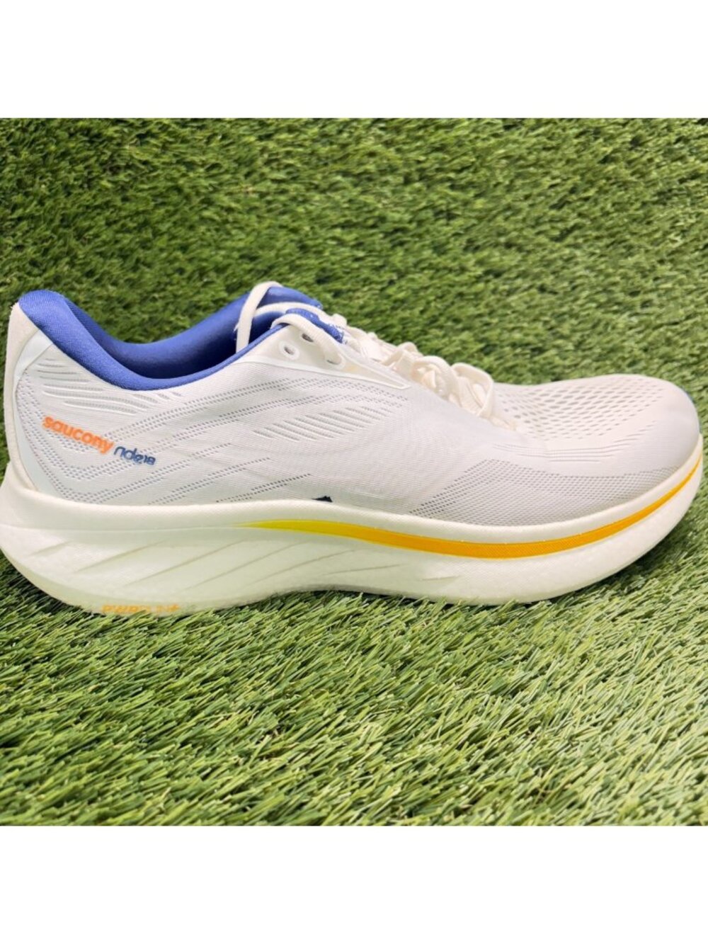 Saucony Ride 18 Mens Size 13 White Blue Athletic Running Walking Shoes Sneakers